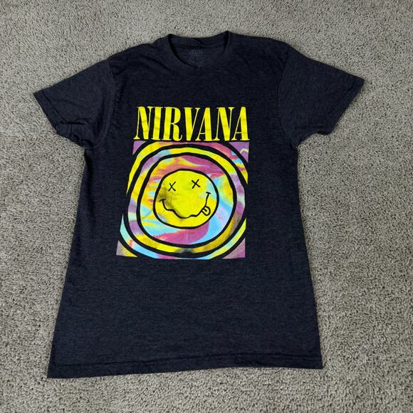 Nirvana Shirt Womens Large Tie Dye Smiley Print Grunge Kurt Cobain Ladies - Picture 2 of 8